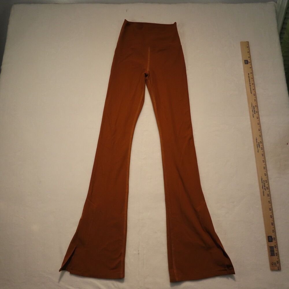Carbon38 Womens Small High Rise Side Split Flare Leggings Yoga Pants Rust Orange